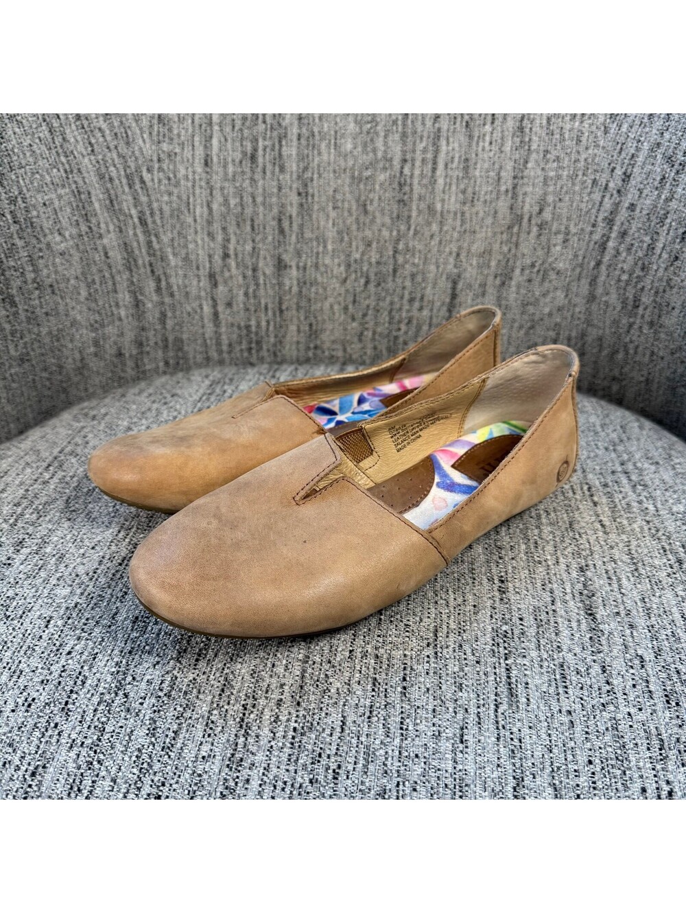 Born Sebra Women's Tan Biscotto Leather Slip-On Comfort Flats Shoes Size 8
